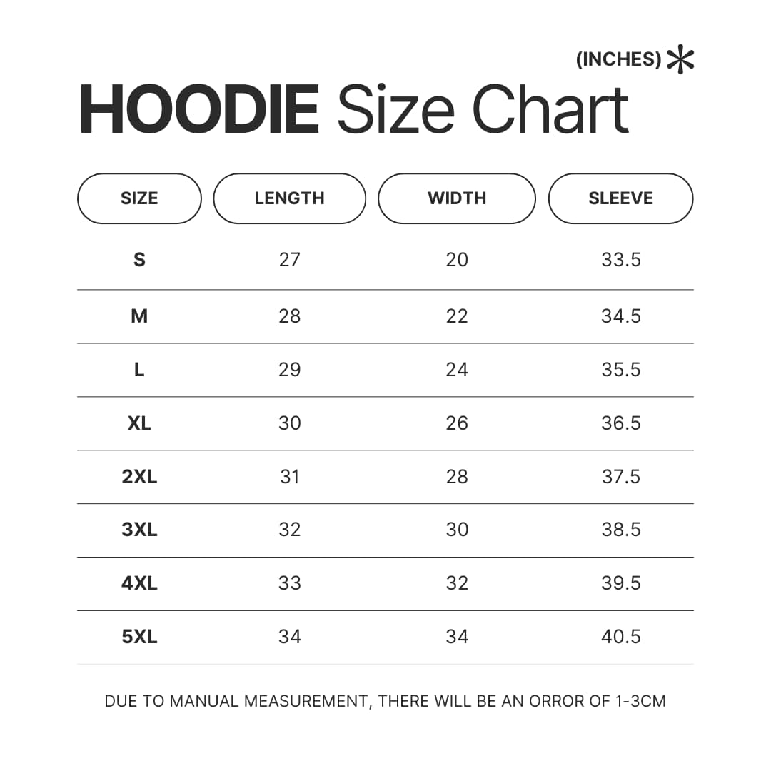 Hoodie Size Chart - Black Clover Shop