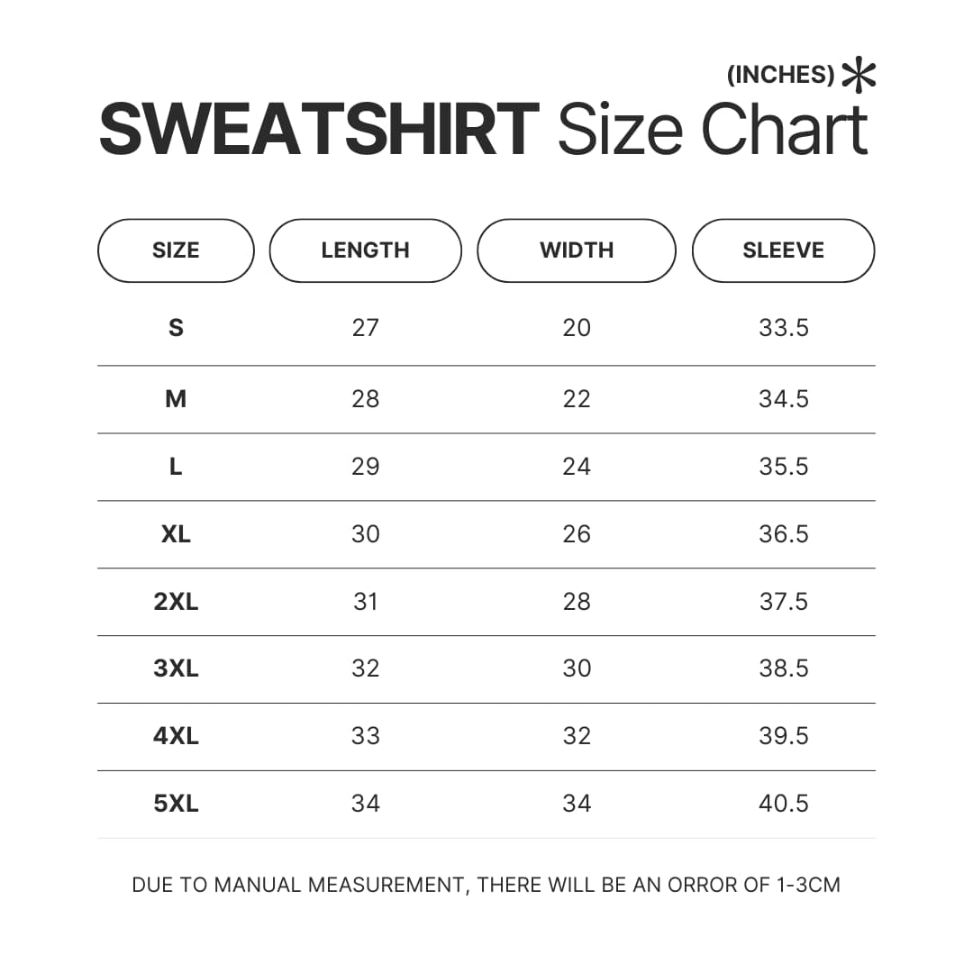 Sweatshirt Size Chart - Black Clover Shop