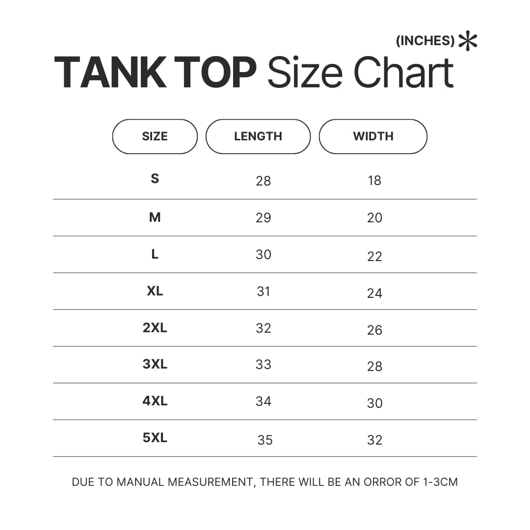 Tank Top Size Chart - Black Clover Shop