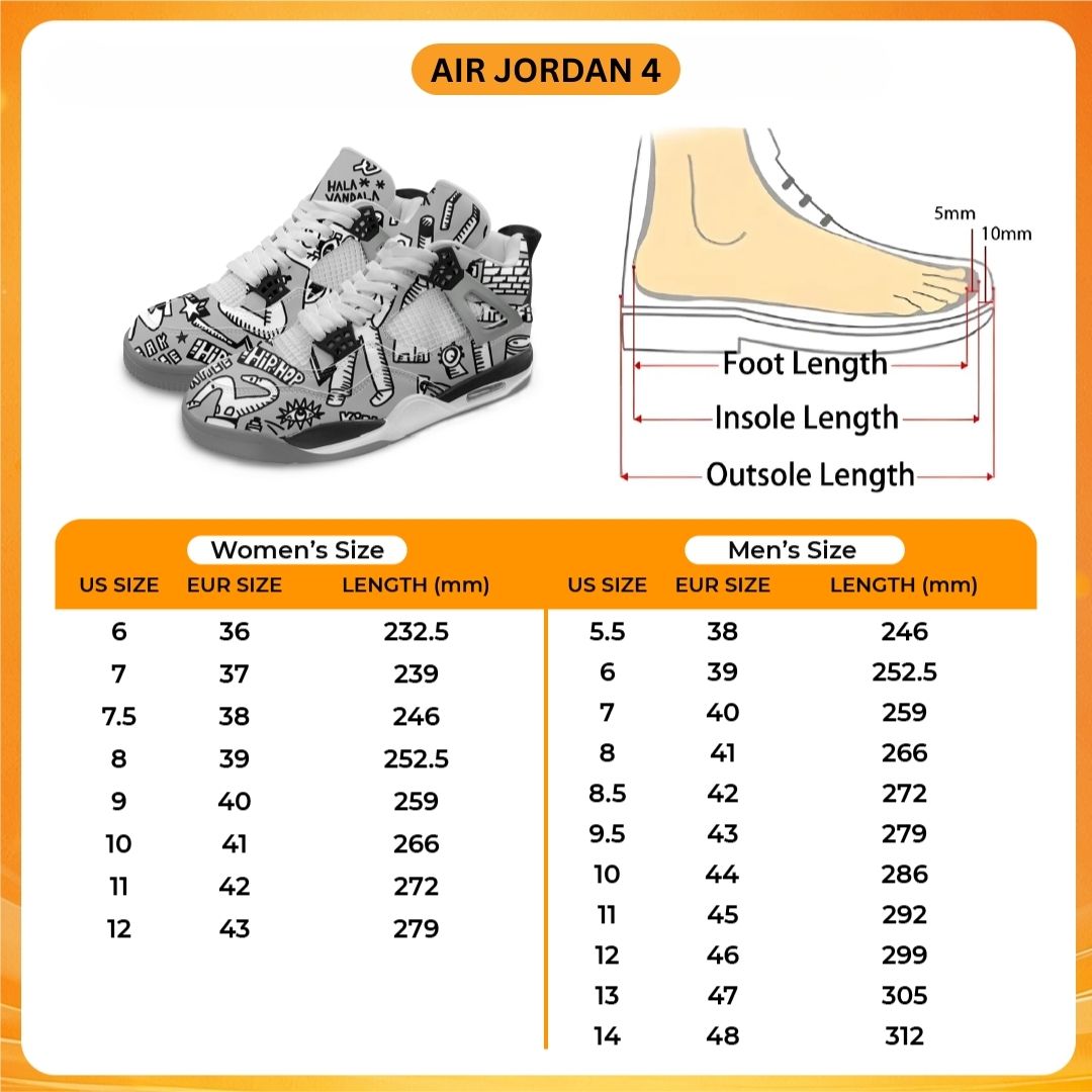 Air Jordan 4 Shoes Size Chart - Black Clover Shop