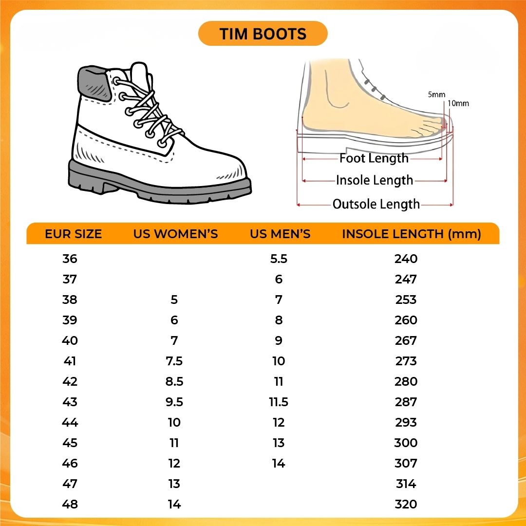 Tim Boots V1 Size Chart - Black Clover Shop